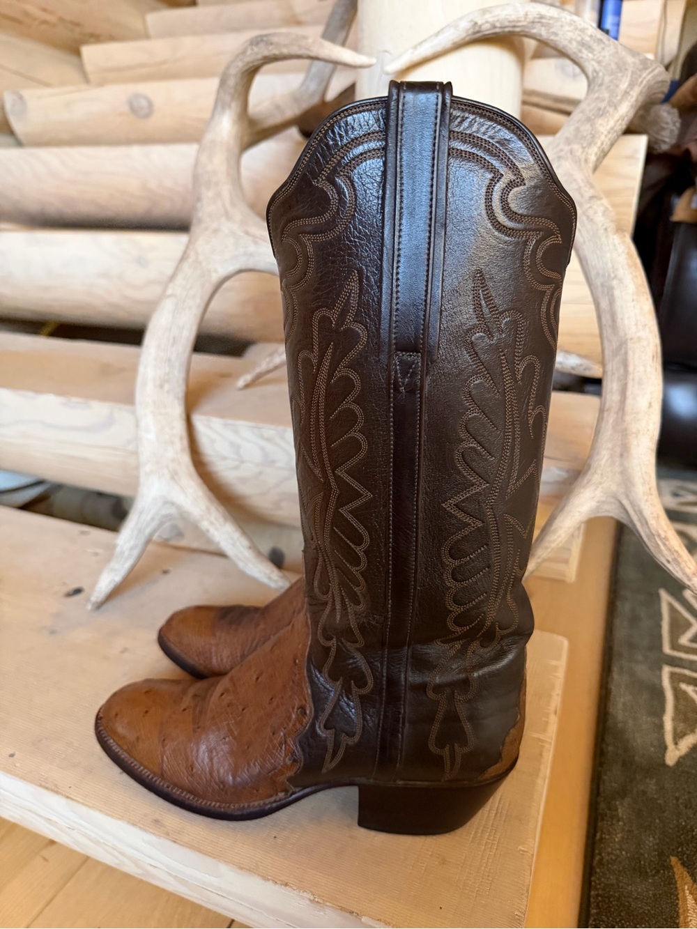 Women's Littles vintage custom made Two-Tone Brown Ostrich Western Boots